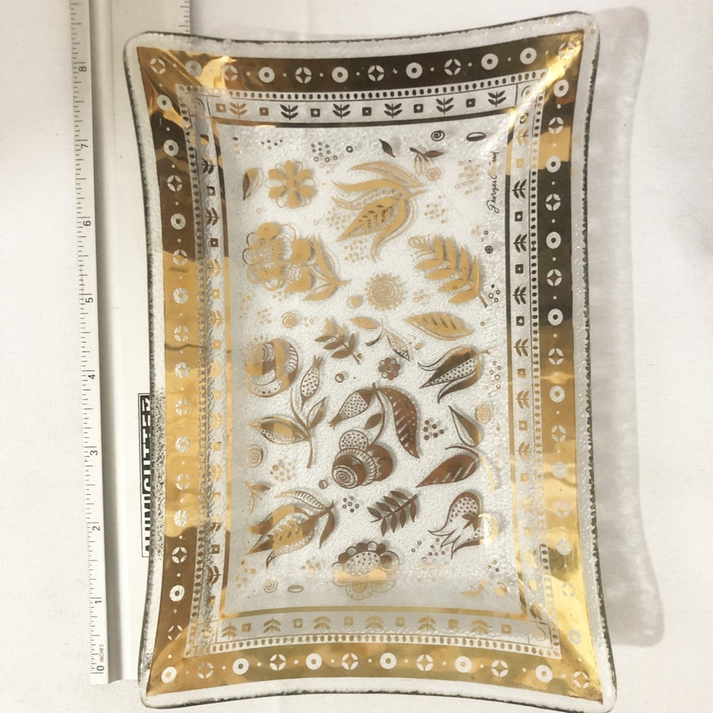 Vintage Georges Briard Signed Gold Floral Serving Tray